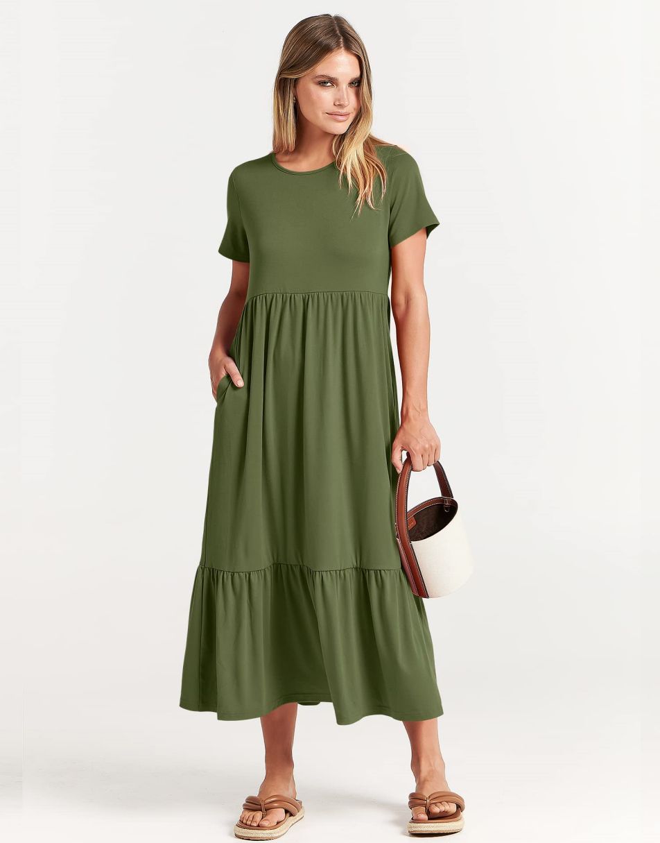 chinese dress ladies Khaki Beach Picnic Upf50+ Split Neck Travel Dress - Blue/Khaki - Size S main image 1