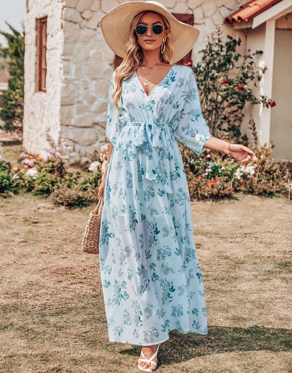 ANRABESS Floral Print Kimono Wrap V-Neck Long Dress ANRABESS Floral Print Kimono Wrap V-Neck Long Dress
