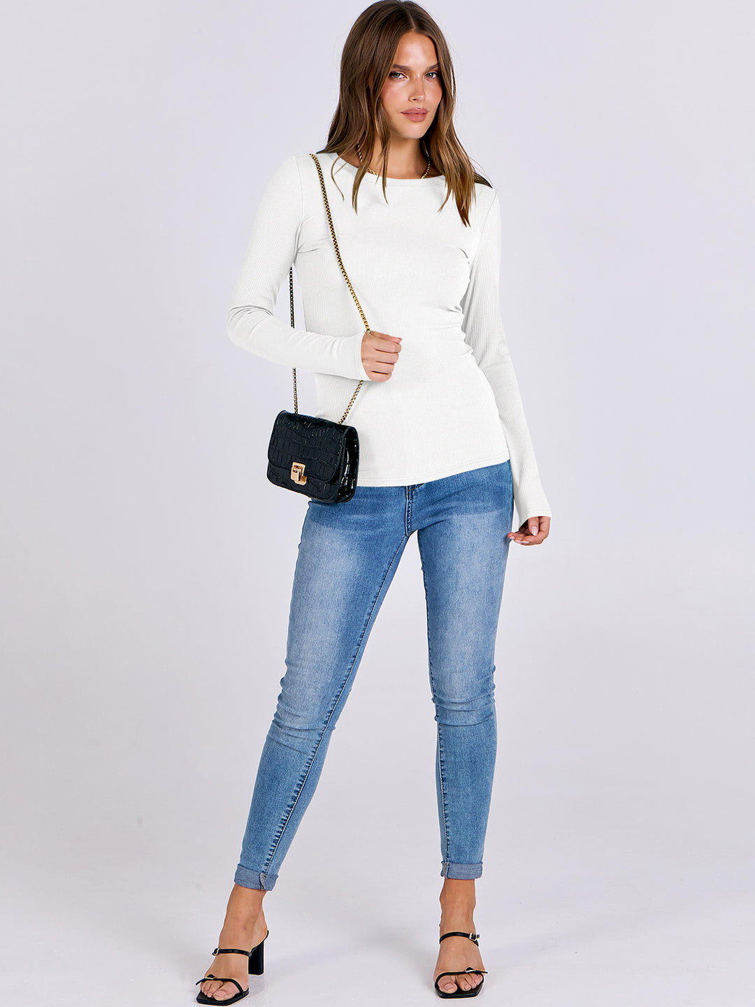 ANRABESS Women's Long Sleeve Rib-Knit Shirt