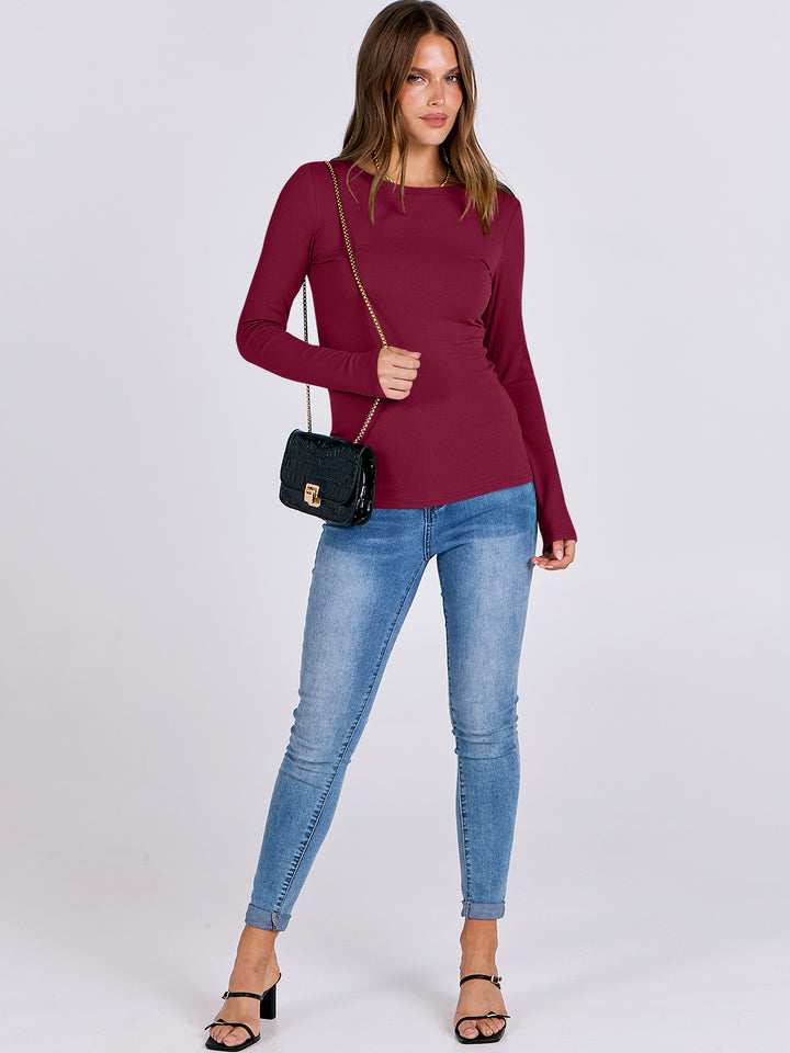 ANRABESS Women's Long Sleeve Rib-Knit Shirt