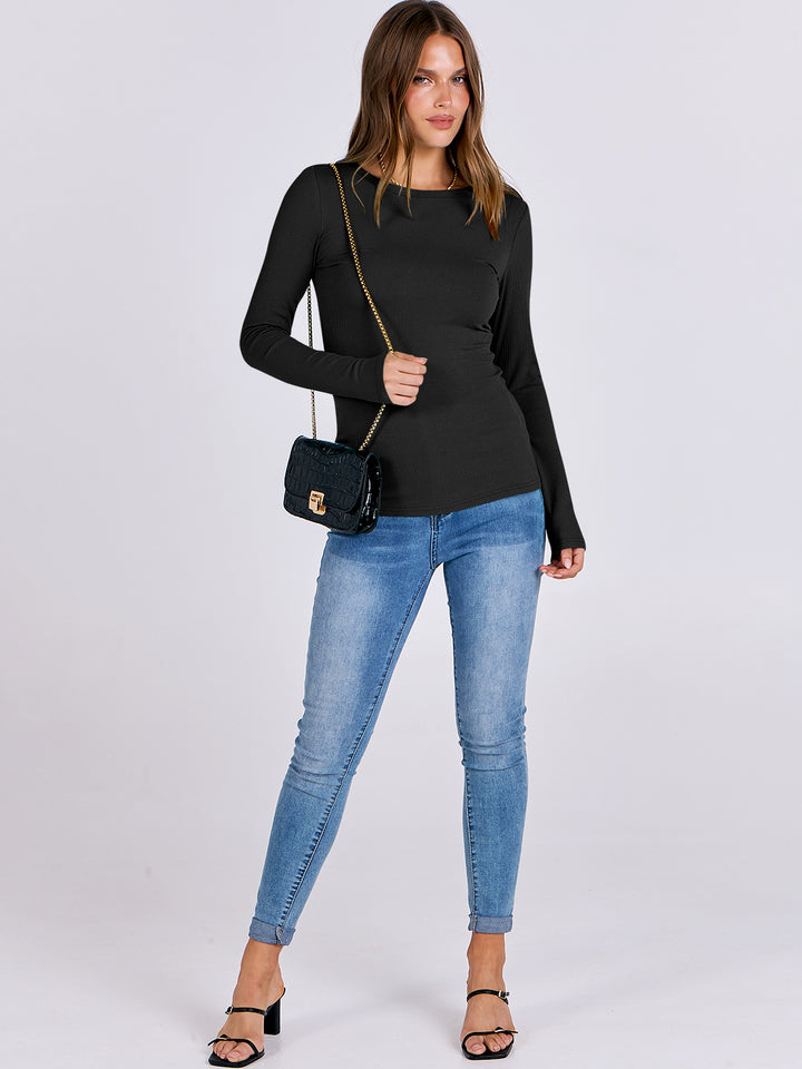 ANRABESS Women's Long Sleeve Rib-Knit Shirt