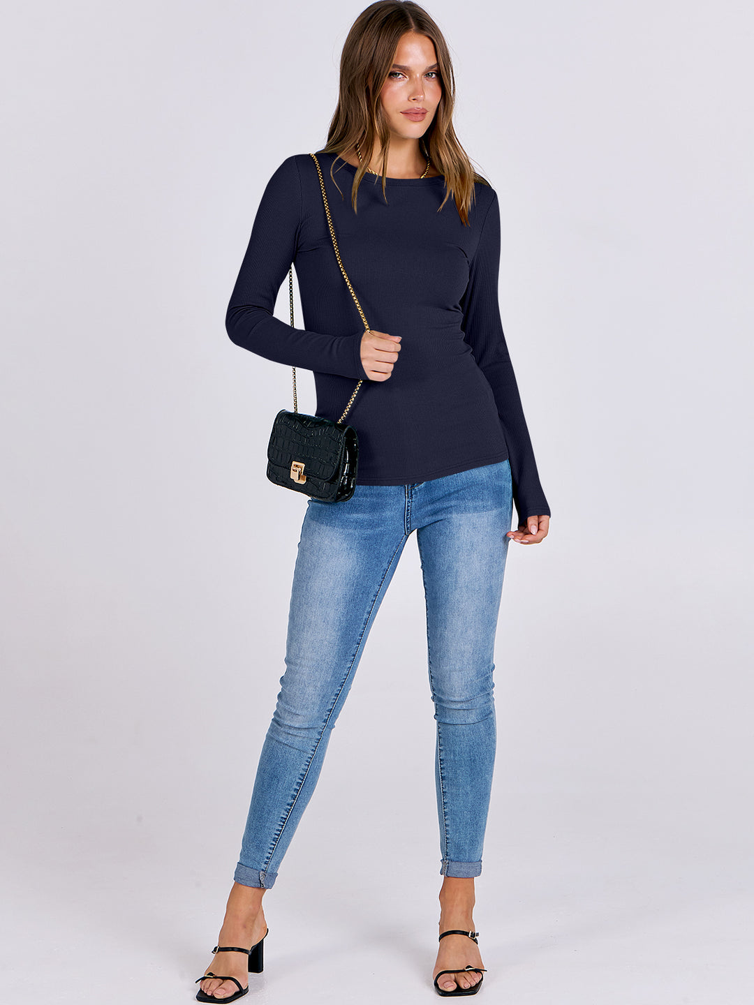 ANRABESS Women's Long Sleeve Rib-Knit Shirt