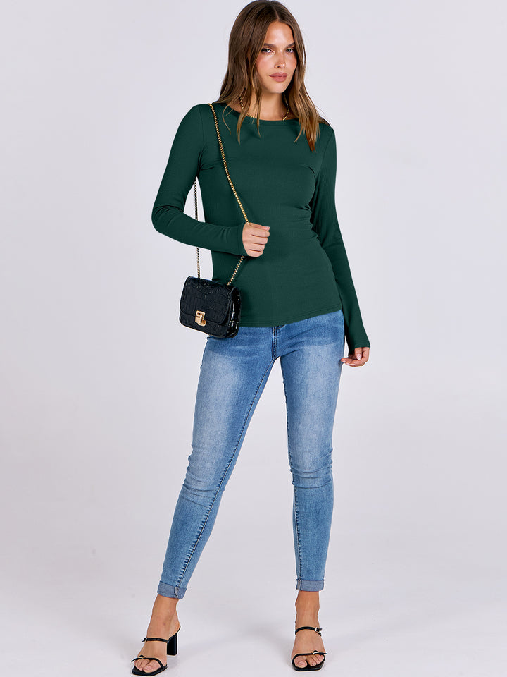 ANRABESS Women's Long Sleeve Rib-Knit Shirt