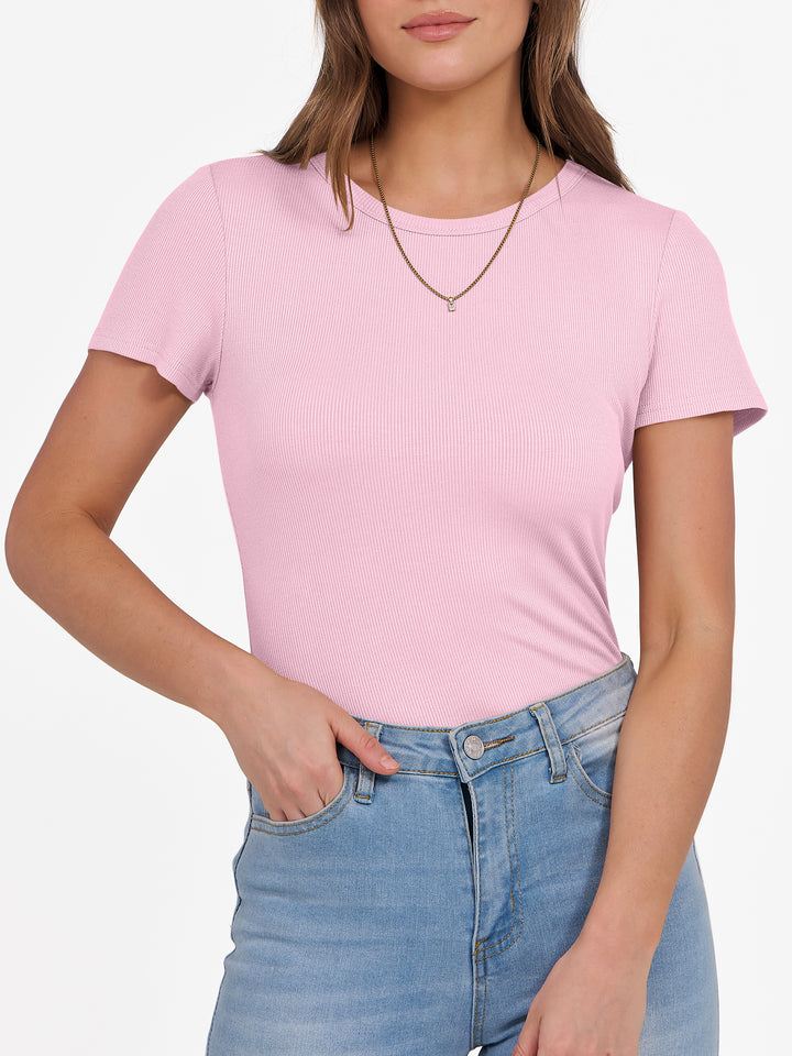 ANRABESS Women's Ribbed Crewneck Slim Fit Tee
