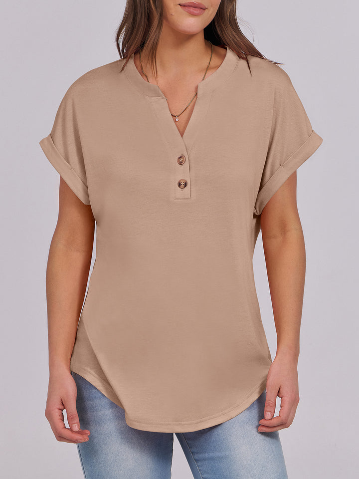 ANRABESS Women's Short Sleeve V-Neck Henley Top