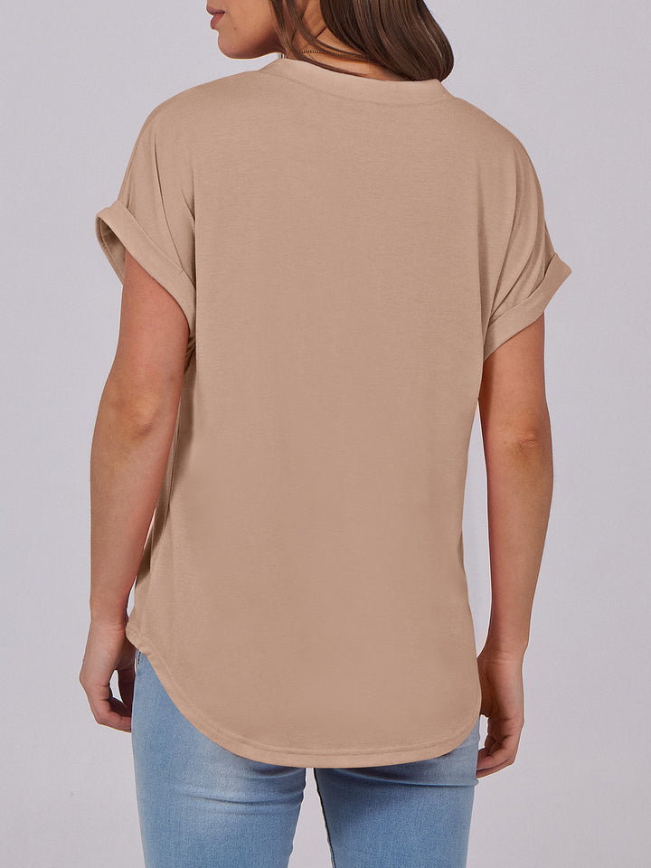 ANRABESS Women's Short Sleeve V-Neck Henley Top