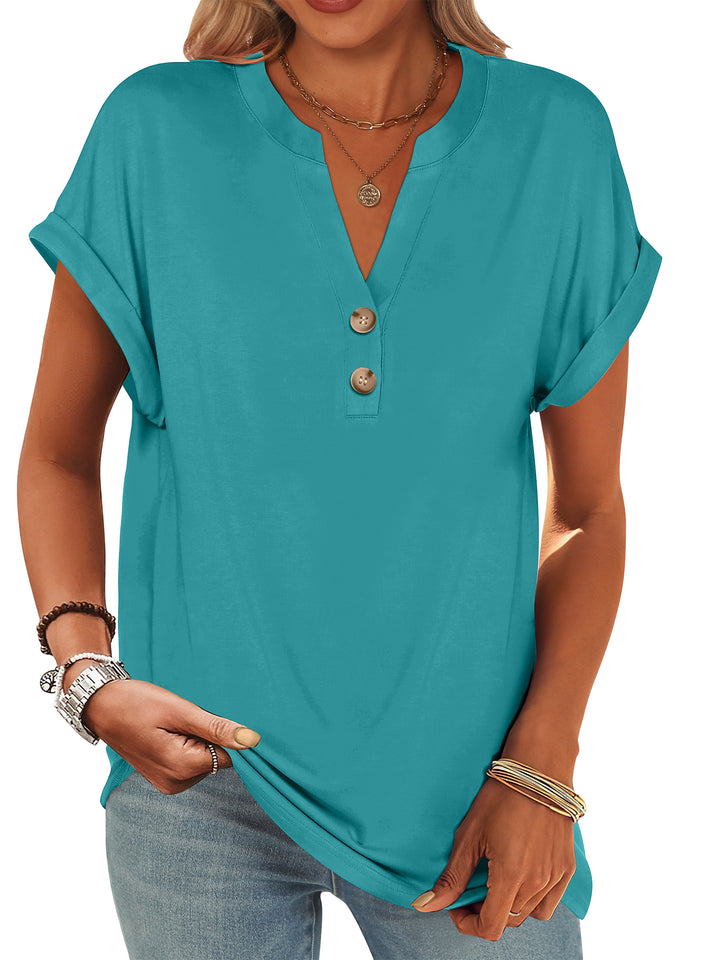 ANRABESS Women's Short Sleeve V-Neck Henley Top