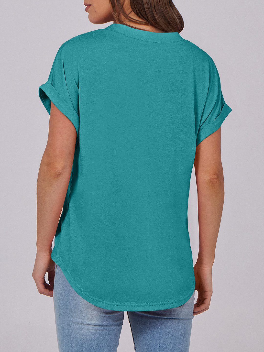 ANRABESS Women's Short Sleeve V-Neck Henley Top