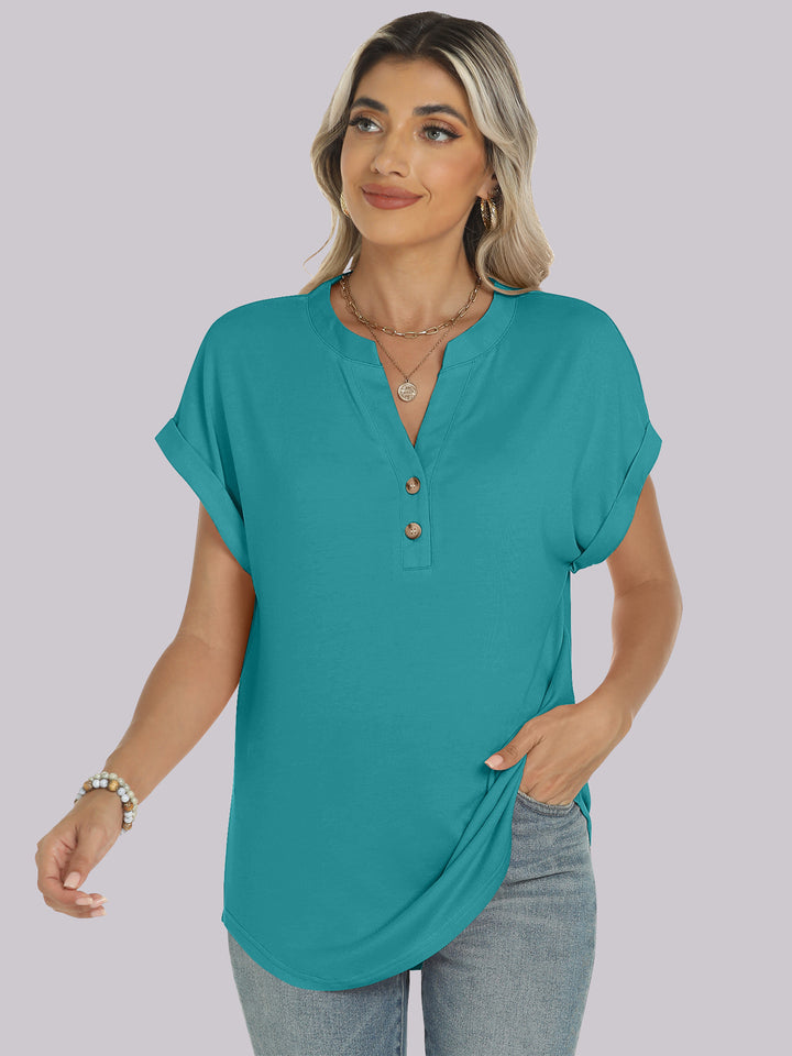 ANRABESS Women's Short Sleeve V-Neck Henley Top
