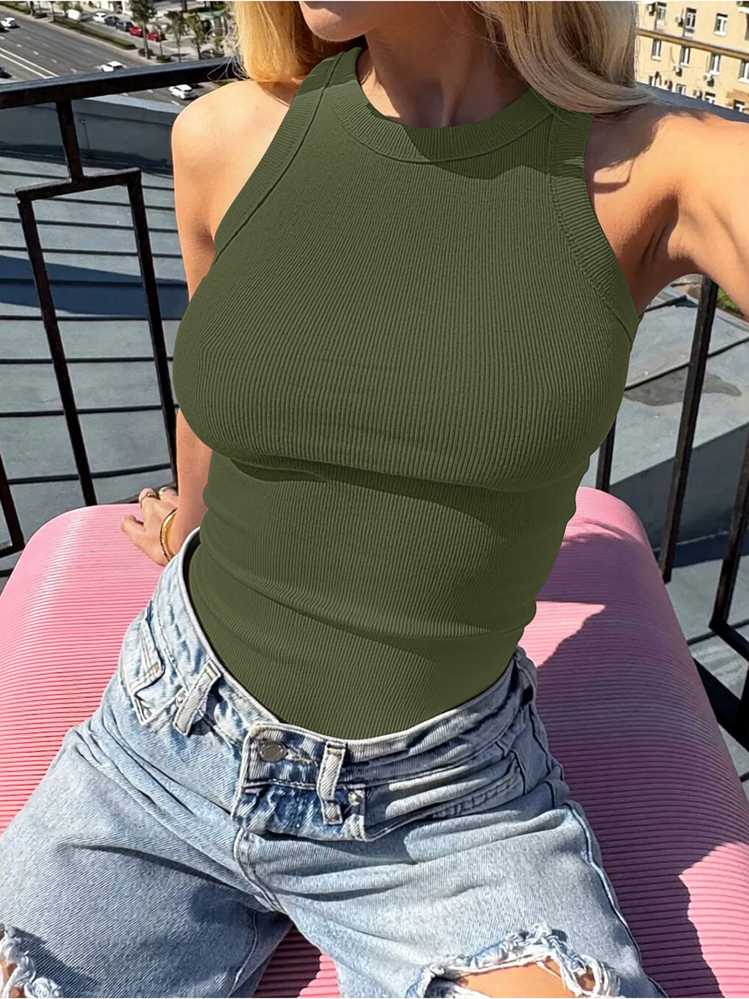 ANRABESS Women's Ribbed Racerback Tank Top