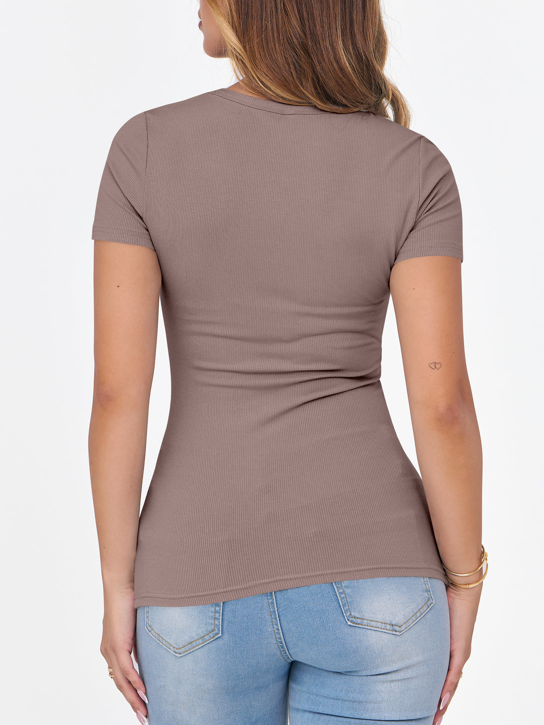 ANRABESS Women's Ribbed Crewneck Slim Fit Tee