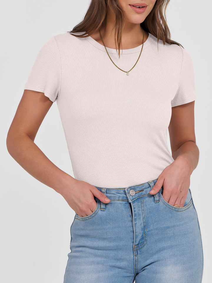 ANRABESS Women's Ribbed Crewneck Slim Fit Tee