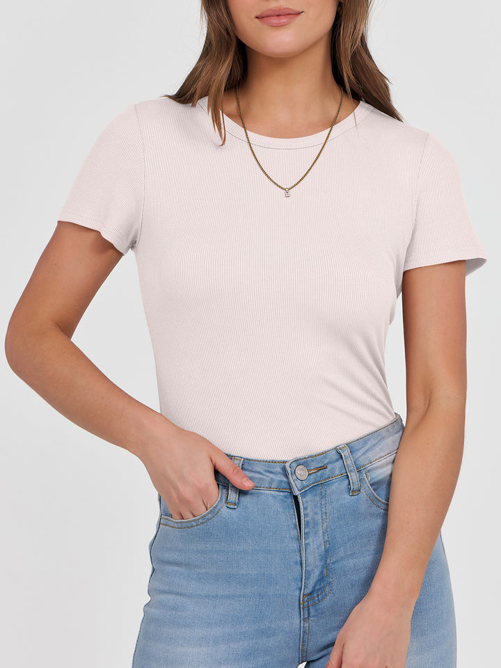 ANRABESS Women's Ribbed Crewneck Slim Fit Tee