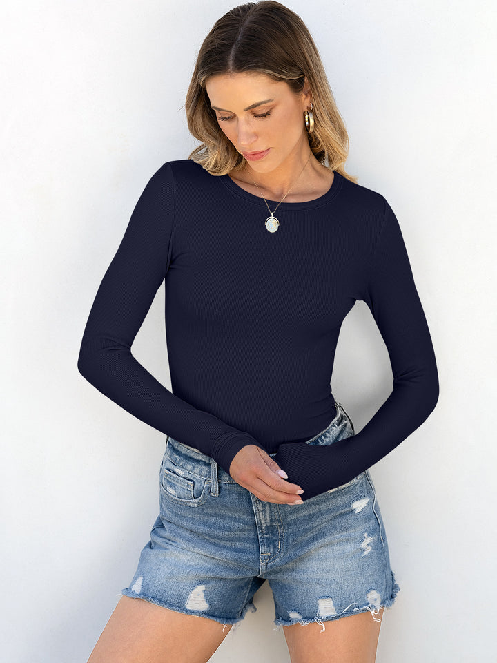 ANRABESS Women's Long Sleeve Rib-Knit Shirt