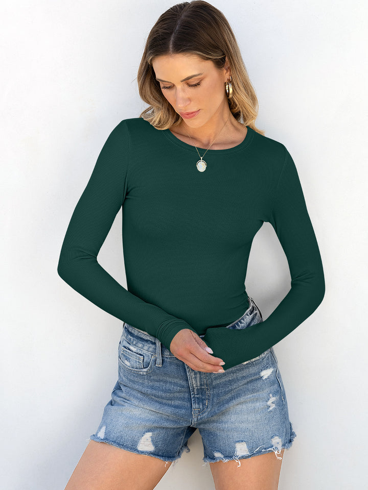 ANRABESS Women's Long Sleeve Rib-Knit Shirt