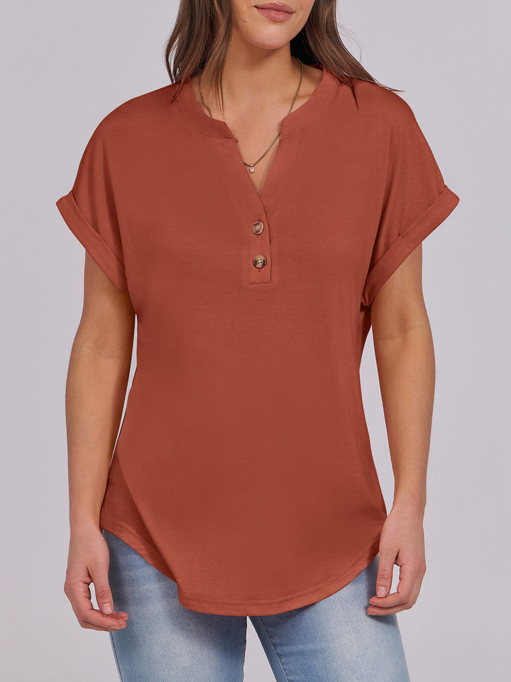 ANRABESS Women's Short Sleeve V-Neck Henley Top