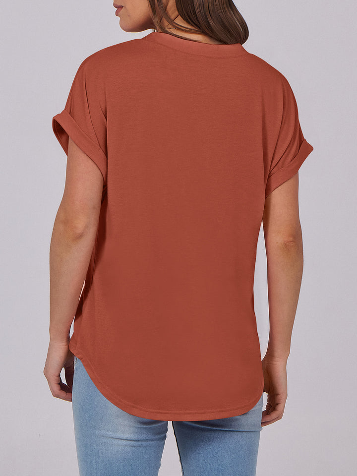 ANRABESS Women's Short Sleeve V-Neck Henley Top