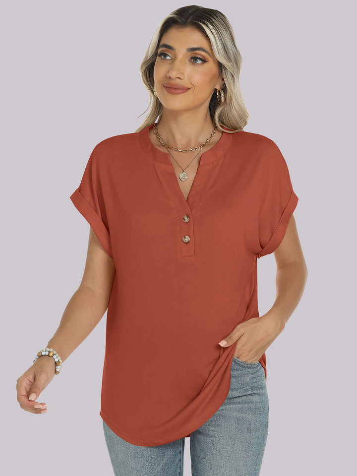 ANRABESS Women's Short Sleeve V-Neck Henley Top
