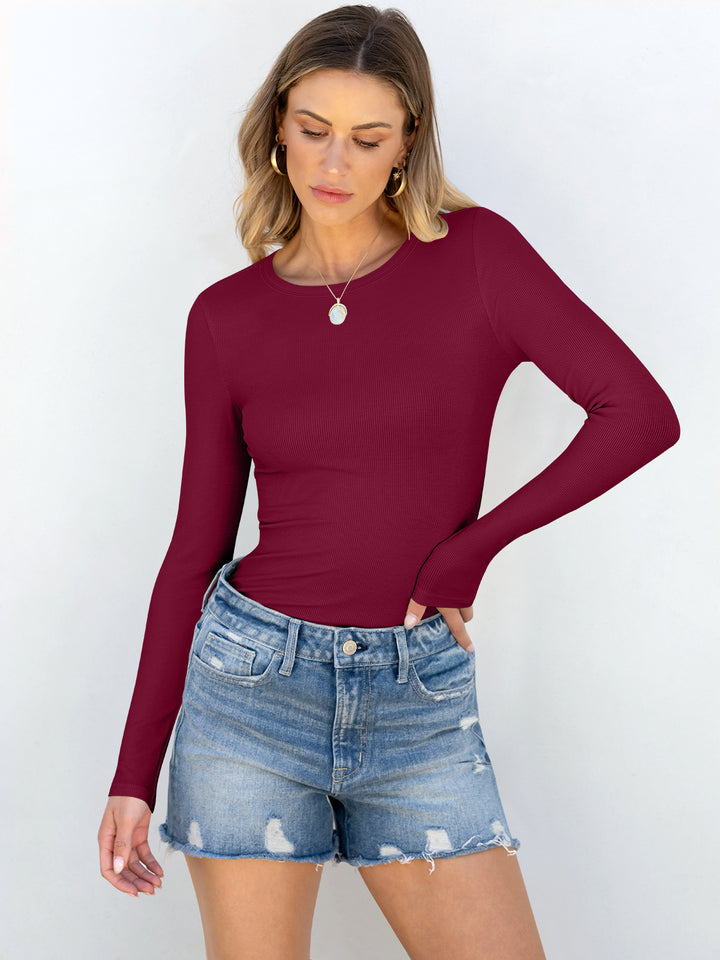 ANRABESS Women's Long Sleeve Rib-Knit Shirt