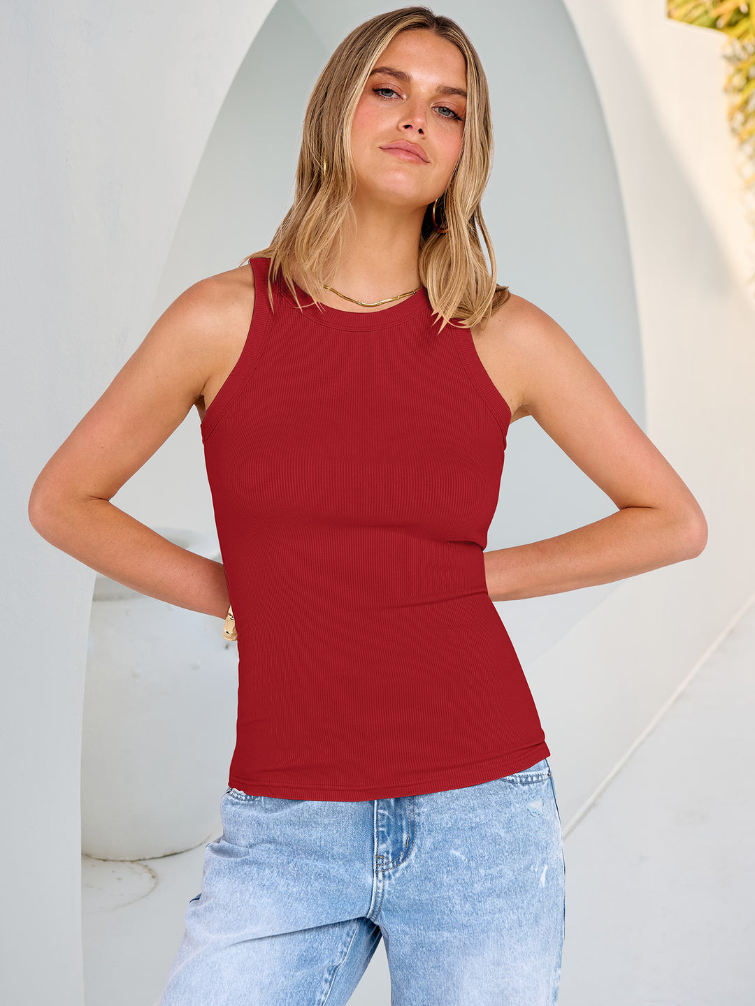 ANRABESS Women's Ribbed Racerback Tank Top