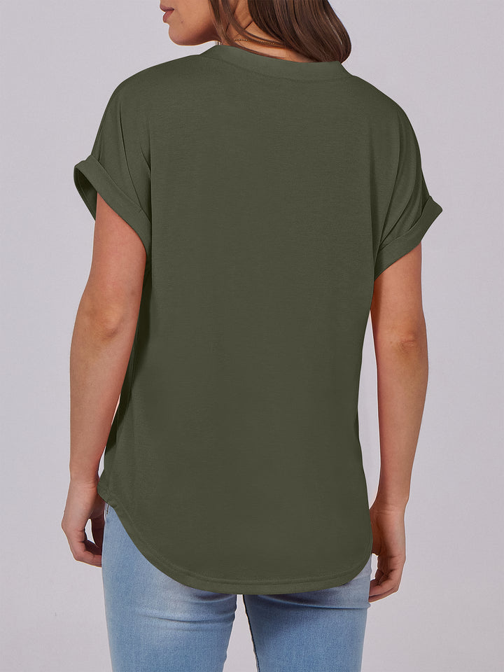 ANRABESS Women's Short Sleeve V-Neck Henley Top