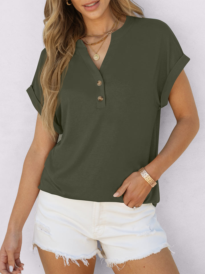 ANRABESS Women's Short Sleeve V-Neck Henley Top