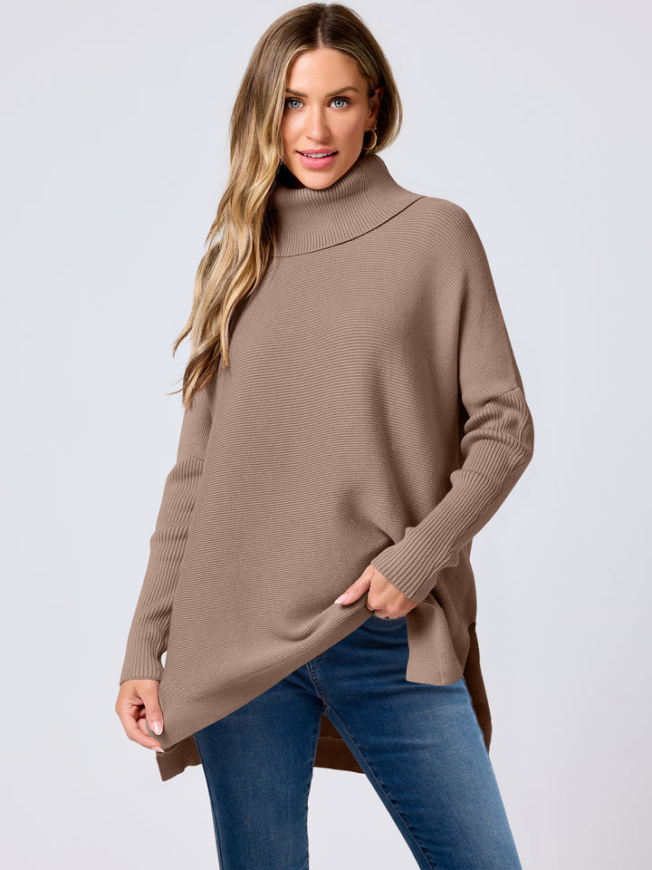 ANRABESS Batwing Sleeve Turtleneck Loose Tunic Pullover