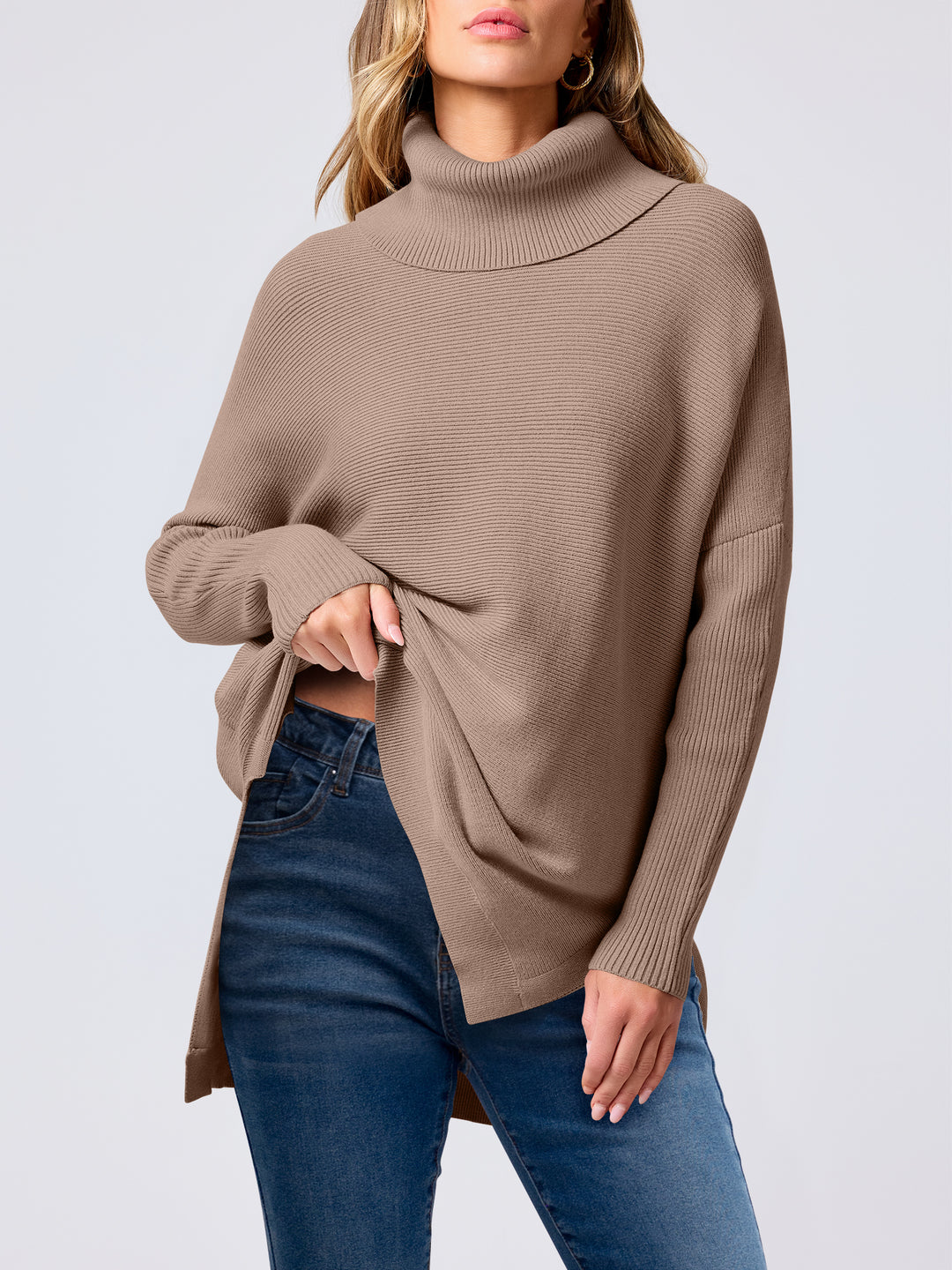 ANRABESS Batwing Sleeve Turtleneck Loose Tunic Pullover