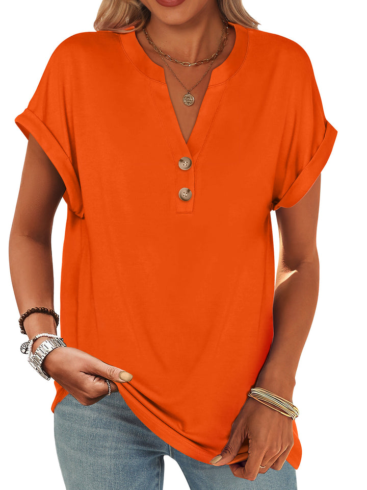 ANRABESS Women's Short Sleeve V-Neck Henley Top