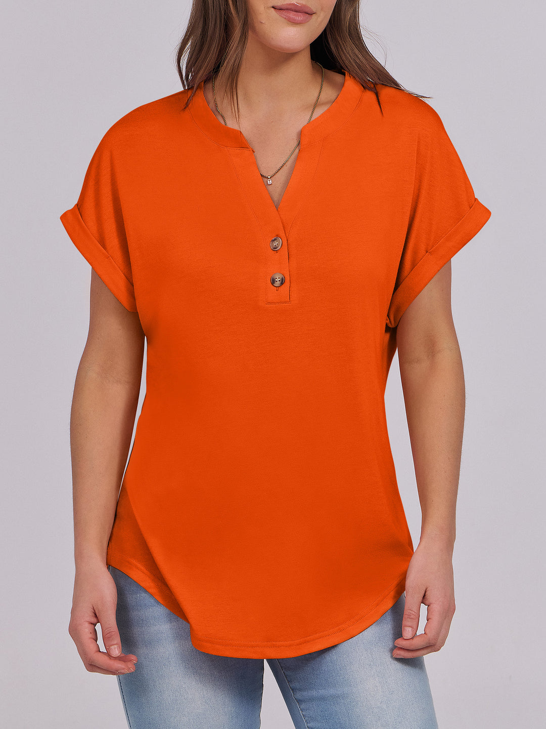 ANRABESS Women's Short Sleeve V-Neck Henley Top