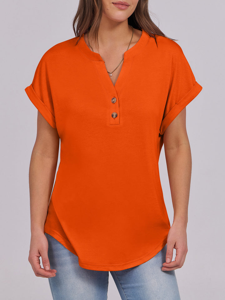 ANRABESS Women's Short Sleeve V-Neck Henley Top
