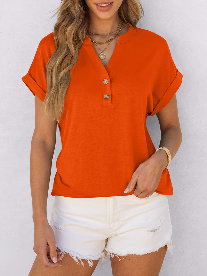 ANRABESS Women's Short Sleeve V-Neck Henley Top