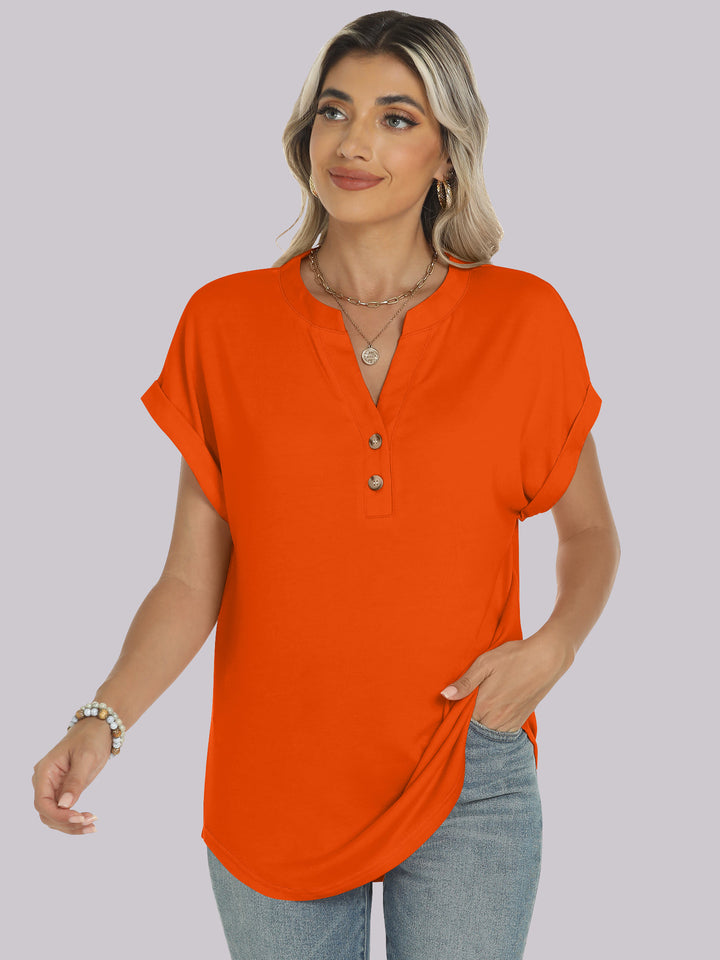 ANRABESS Women's Short Sleeve V-Neck Henley Top