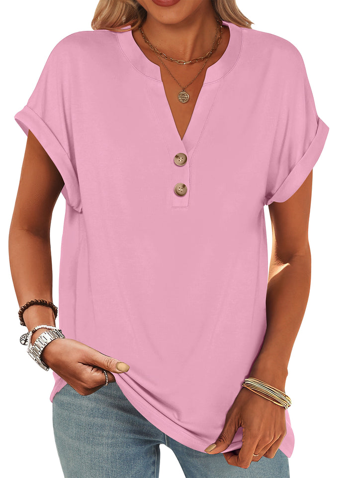 ANRABESS Women's Short Sleeve V-Neck Henley Top
