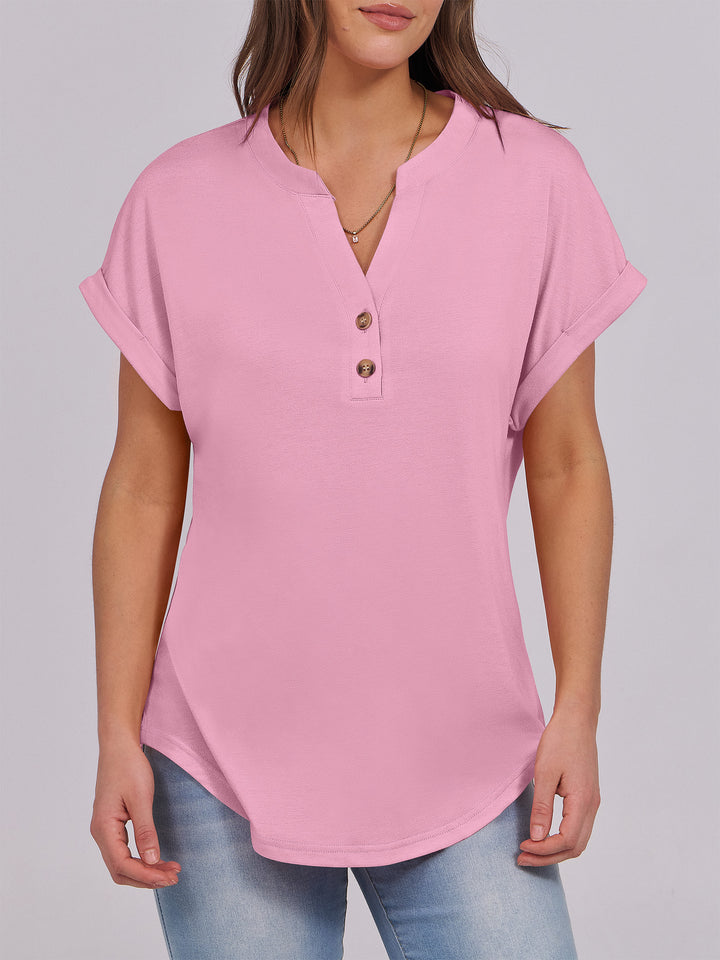 ANRABESS Women's Short Sleeve V-Neck Henley Top