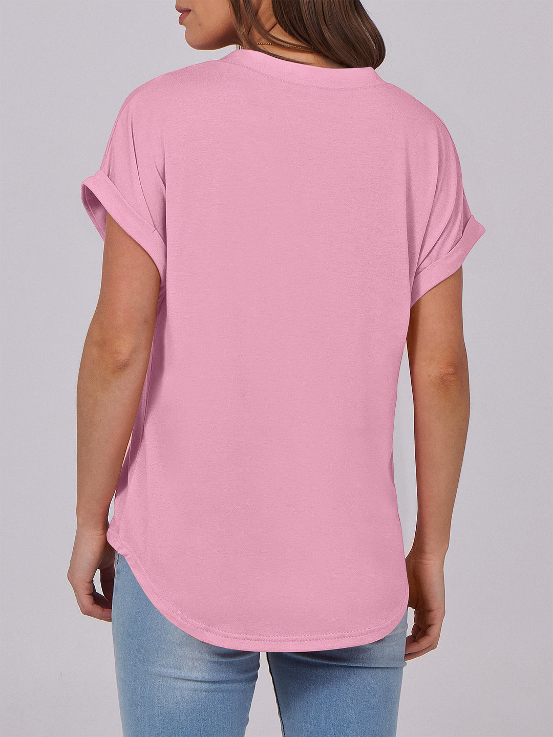 ANRABESS Women's Short Sleeve V-Neck Henley Top