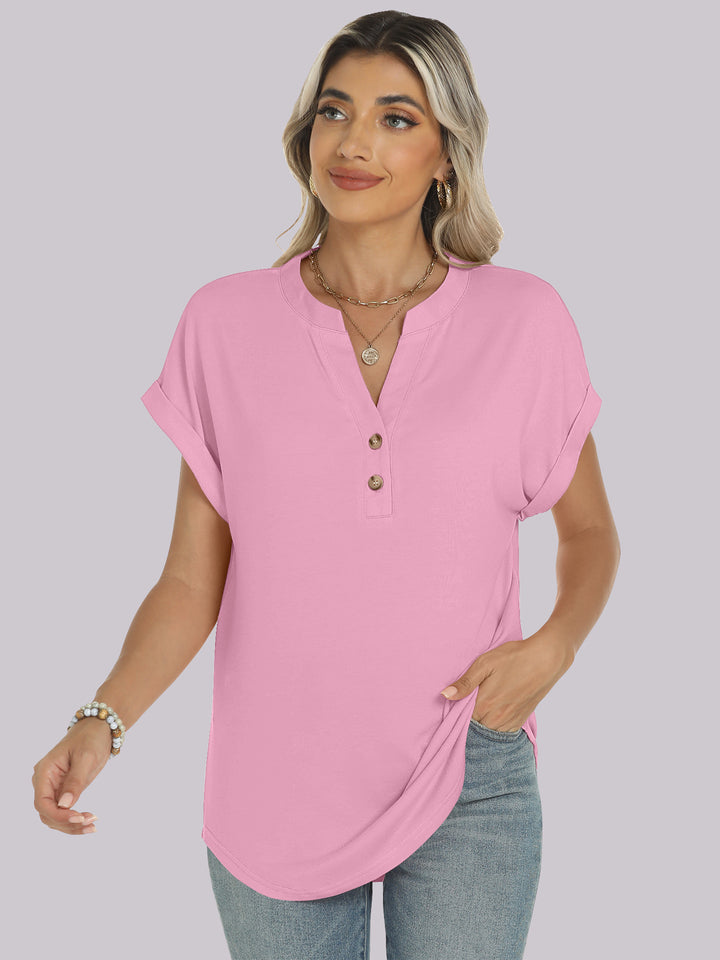 ANRABESS Women's Short Sleeve V-Neck Henley Top