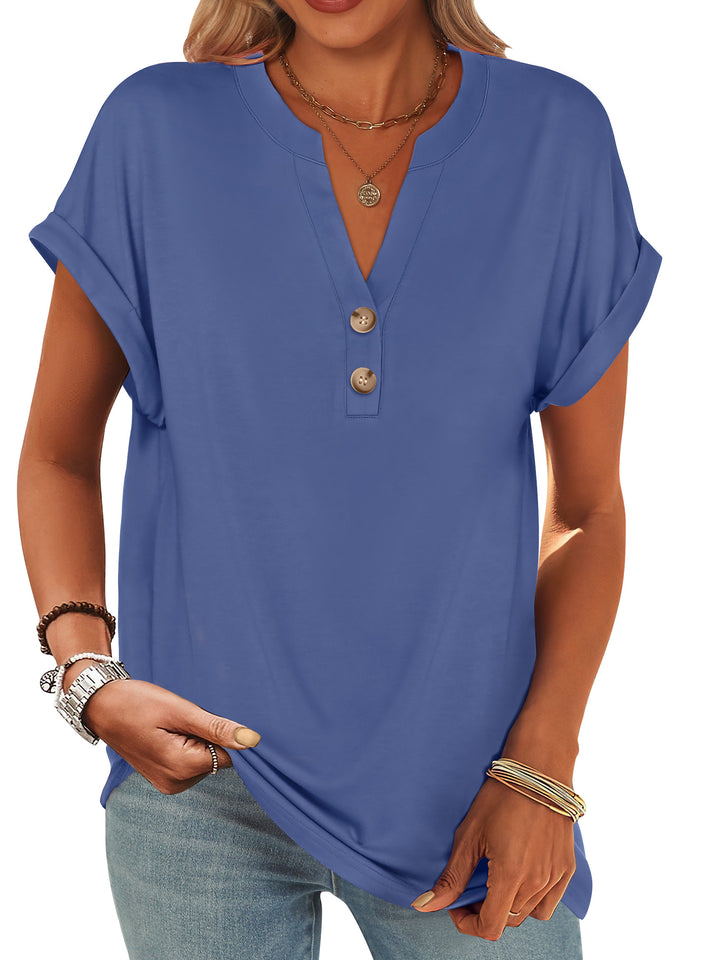 ANRABESS Women's Short Sleeve V-Neck Henley Top