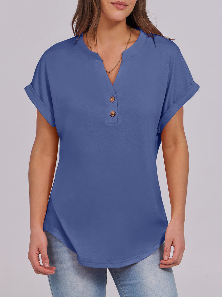 ANRABESS Women's Short Sleeve V-Neck Henley Top