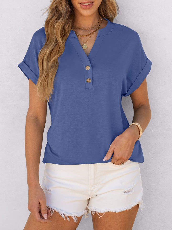 ANRABESS Women's Short Sleeve V-Neck Henley Top