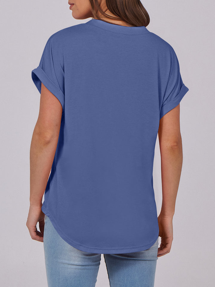 ANRABESS Women's Short Sleeve V-Neck Henley Top
