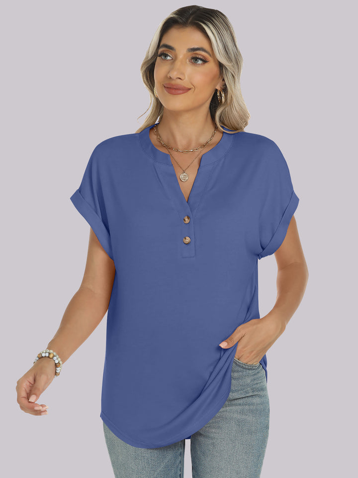 ANRABESS Women's Short Sleeve V-Neck Henley Top