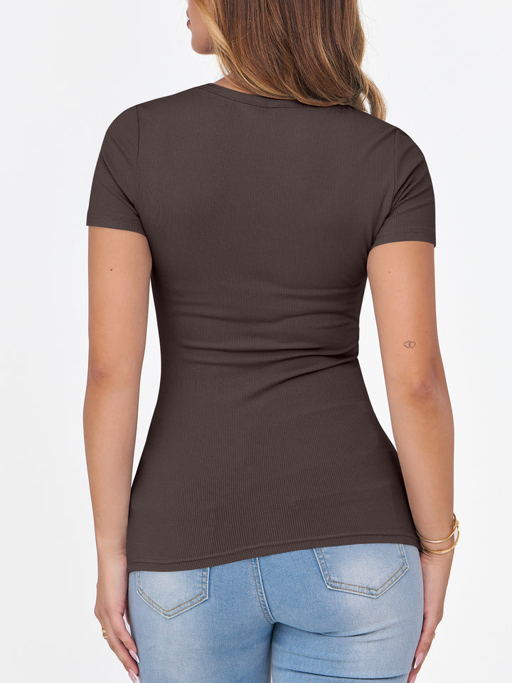 ANRABESS Women's Ribbed Crewneck Slim Fit Tee