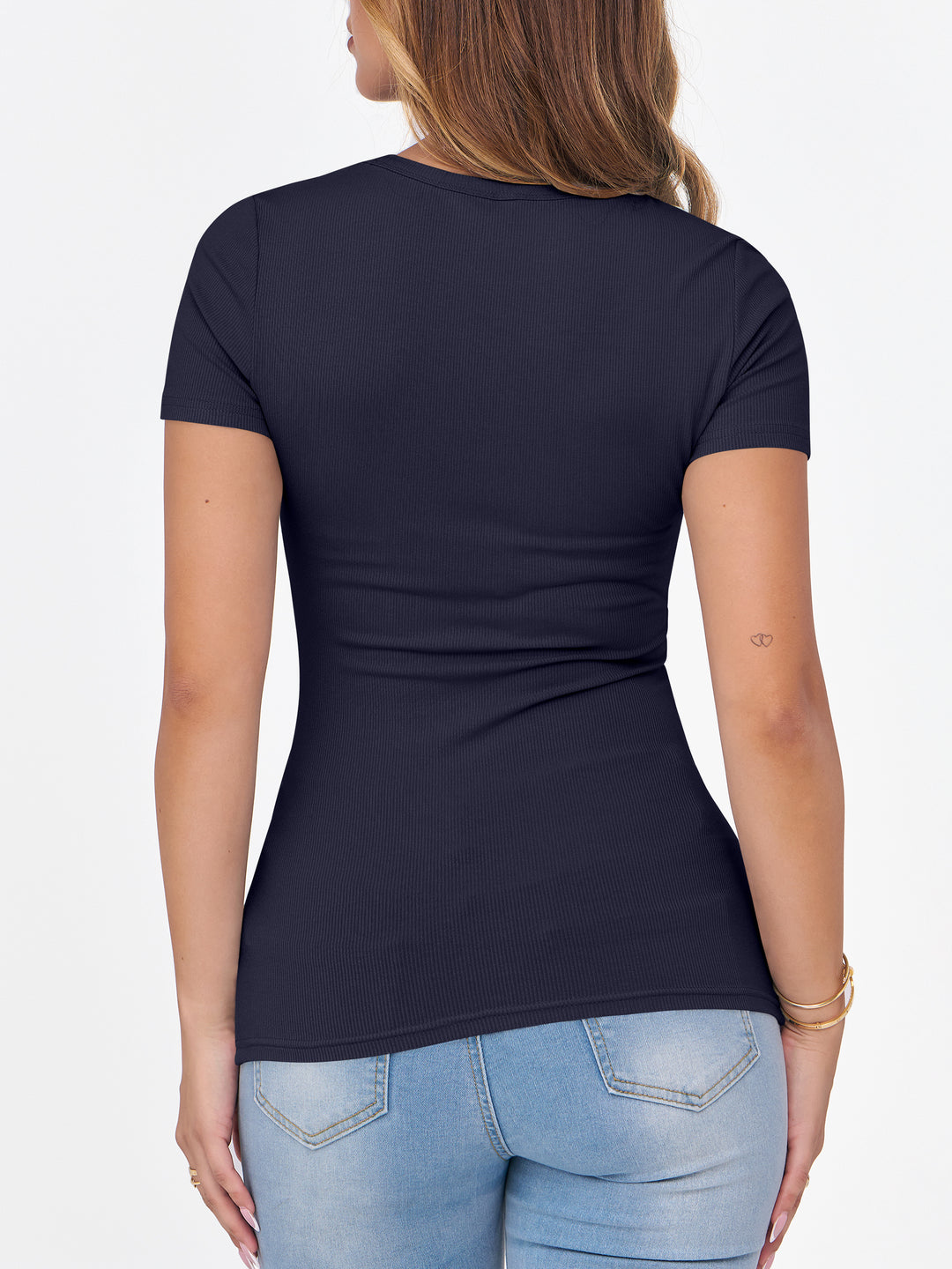 ANRABESS Women's Ribbed Crewneck Slim Fit Tee