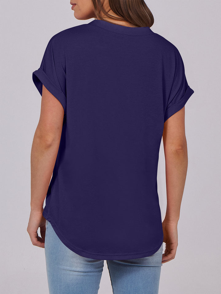 ANRABESS Women's Short Sleeve V-Neck Henley Top