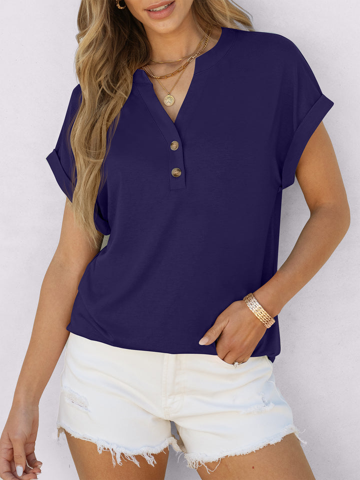 ANRABESS Women's Short Sleeve V-Neck Henley Top