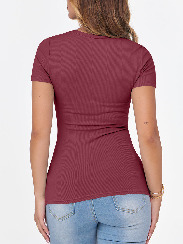 ANRABESS Women's Ribbed Crewneck Slim Fit Tee