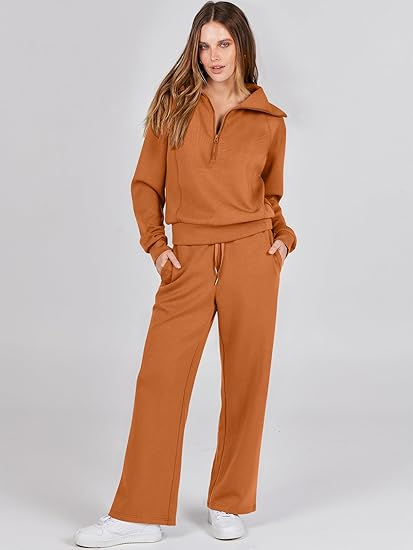 ANRABESS Women's 2-Piece Wide Leg Lounge Set