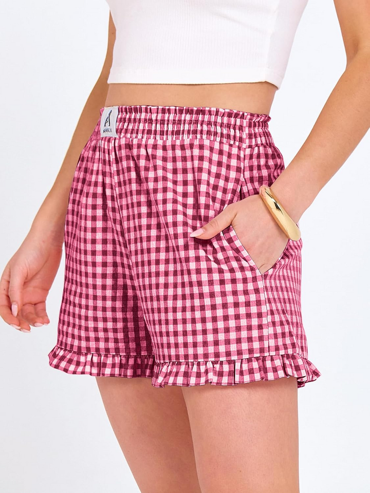 ANRABESS Women's Gingham Shorts - Ruffle Boxer Pajama Shorts with Pockets