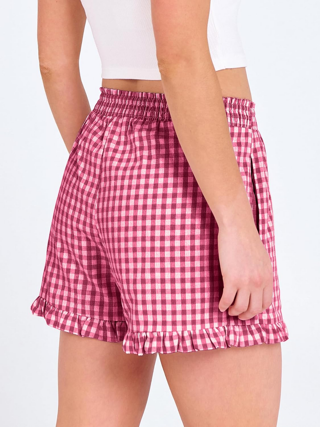 ANRABESS Women's Gingham Shorts - Ruffle Boxer Pajama Shorts with Pockets